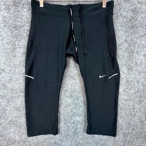 Nike Running Capri Leggings Womens M Black Swoosh Dri-Fit Stretch Gym Training